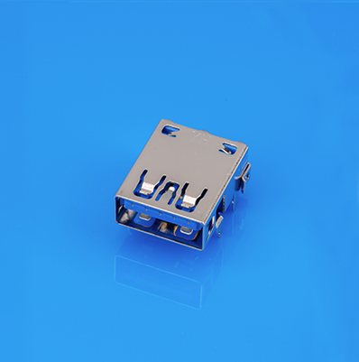 USB 3.0 90度插板不锈钢外壳无卷边母座(蓝色)